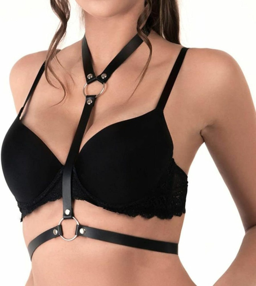 Body Chains | OW Cloace Punk Leather Harness Waist Chains Black Body Chain Caged Bra Body Belts Chain Rave Costumes Waist Chest Belt Party Adjustable Jewelry For Women