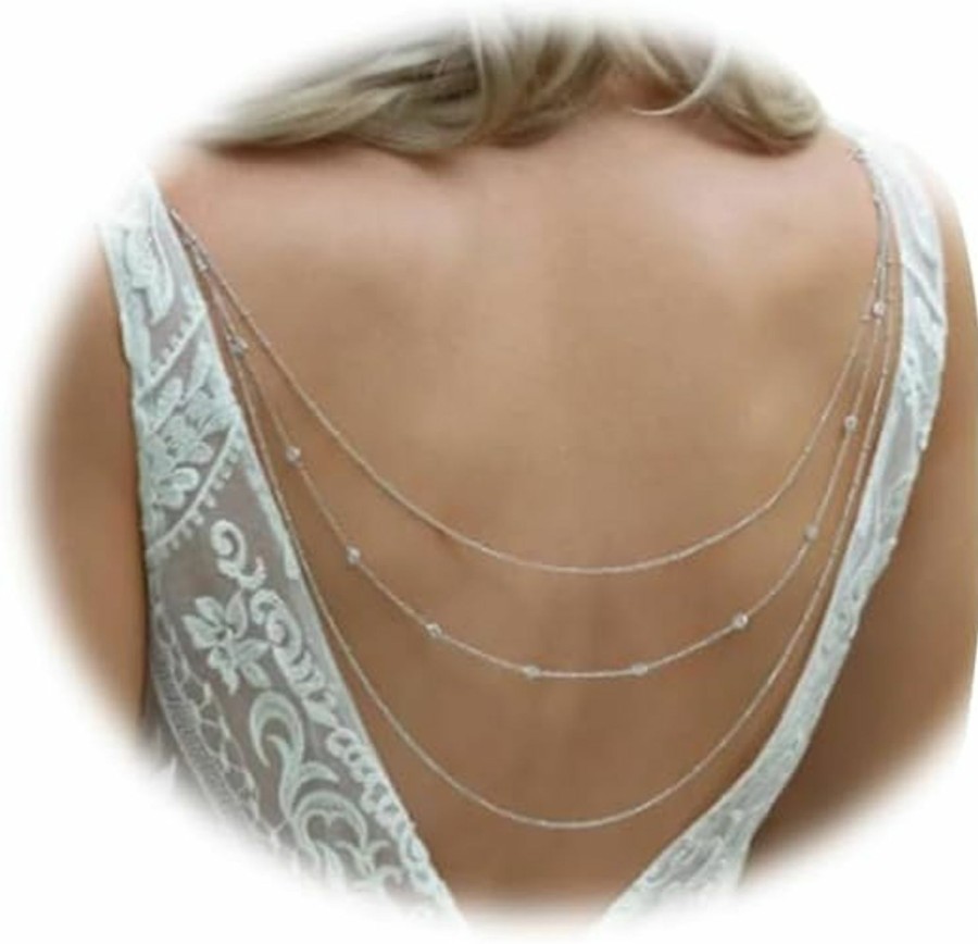 Body Chains | DarBudMay Wedding Multi-Layered Rhinestone Back Chain Necklace Layered Bridal Crystal Back Chain Jewelry Festival Rave Rhinestone Backdrop Jewelry Dress Shoulder Body Chain Jewelry For Women Girl