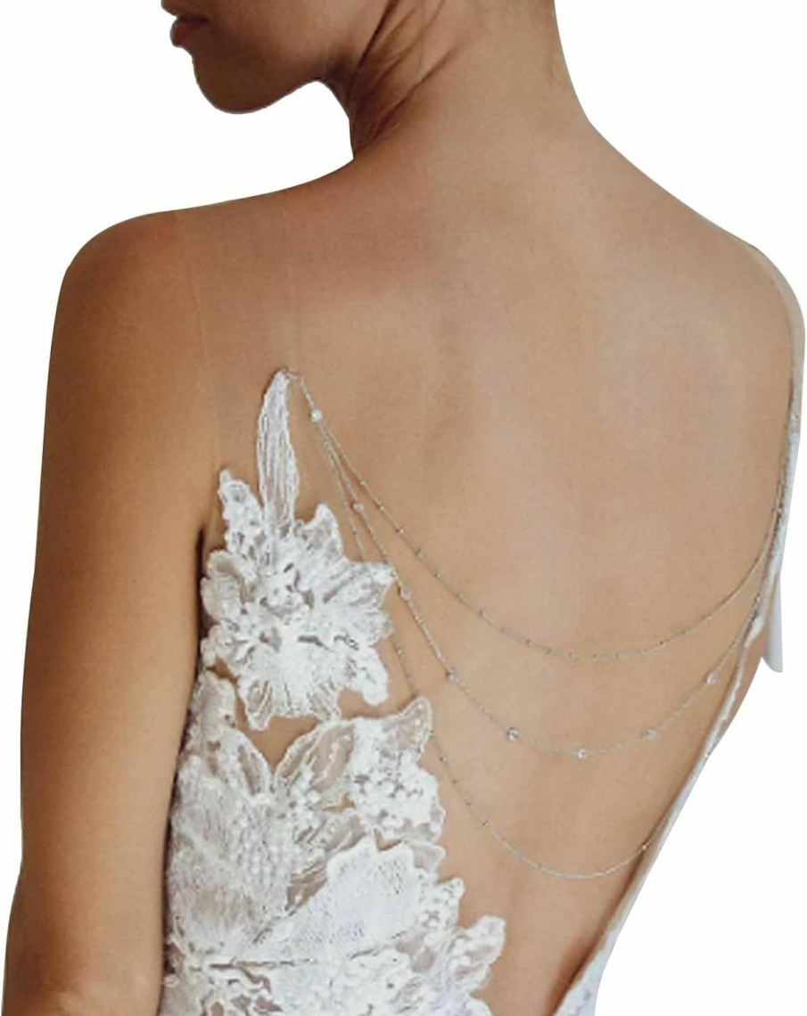 Body Chains | DarBudMay Wedding Multi-Layered Rhinestone Back Chain Necklace Layered Bridal Crystal Back Chain Jewelry Festival Rave Rhinestone Backdrop Jewelry Dress Shoulder Body Chain Jewelry For Women Girl