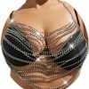 Body Chains | Salliy Salliy Boho Body Chain Bra Silver Sexy Rhinestone Bikini Bra Body Halter Backless Sequins Chain Bra Beach Body Accessories Jewelry For Women And Girls (Bra)