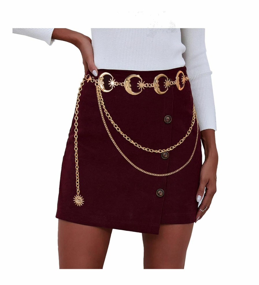 Body Chains | VRIOVN Moon/Sun Waist Chain Belt, Bohemia Multilayer Metal Waist Chain Belts Body Chain Belly Chain For Women (Moon Layered-Gold)