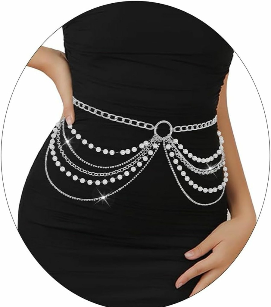 Body Chains | Wriidy Wriidy Pearl Waist Chain Gold Women Rhinestone Belt Layered Belly Bracelet Girls Body Jewelry Accessories For Dress