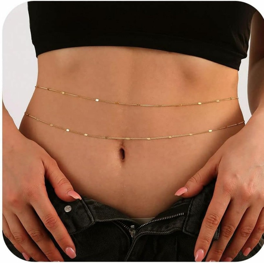 Body Chains | Honsny Honsny 2Pcs 25-43Inch 18K Gold Plated Waist Chain Minimalist Pearl Belly Body Chain Gold Layered Sexy Bikini Body Chains Waist Jewelry For Women