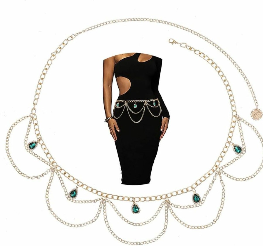 Body Chains | Blindery Blindery Multilayer Chain Belt Metal Waist Chain Sexy Waist Body Jewelry Luxury Rhinestone Waist Chain For Women And Girls