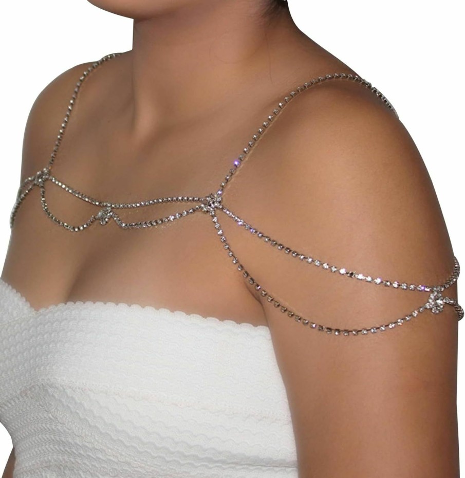 Body Chains | Rotaiboes Rhinestone Shoulder Body Chain Jewelry,Multi-Layered Flower Rhinestone Bridal Back Chain Necklace Sexy Festival Rave Crystal Shoulder Chain Wedding Backdrop Jewelry For Women