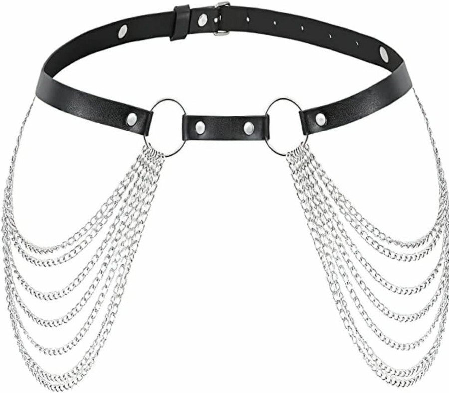 Body Chains | DOTASI Dotasi Punk Leather Chain Belt Black Layered Body Chain Jewelry Accessory For Women And Girl