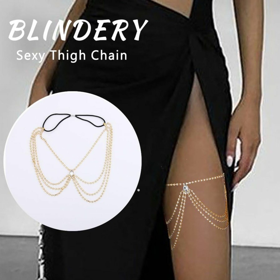 Body Chains | Blindery Blindery Sexy Thigh Chain Rhinestone Leg Chain Jewelry Elastic Leg Chain Bikini Body Jewelry Party Festival For Women And Girl (C-Silver) (B-Silver) (A-Gold)