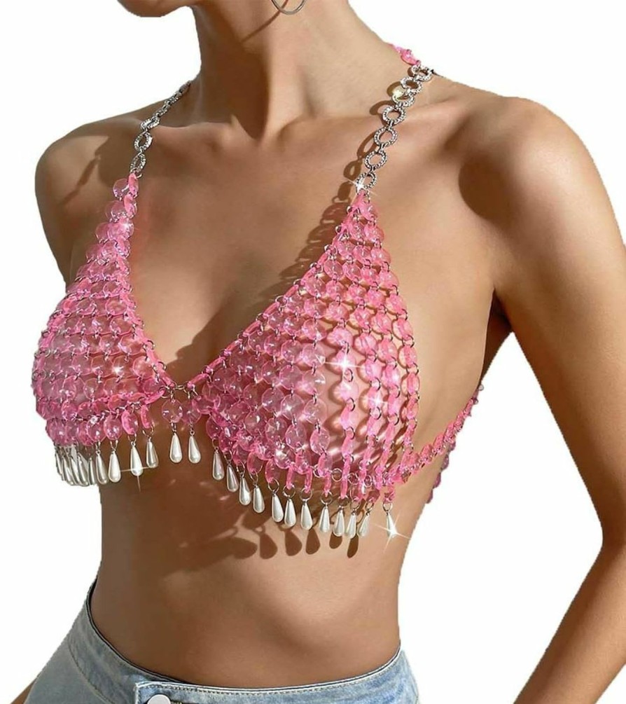 Body Chains | Formery Formery Boho Body Chains Crystal Pink Bra Chain Vest Summer Beach Nightclub Body Accessories For Women