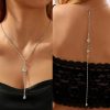 Body Chains | Jumwrit Jumwrit Backdrop Necklace Rhinestone Back Necklace Body Chain Long Bridal Back Necklace Silver Flower Chain Necklace Wedding Body Jewelry For Women Girls