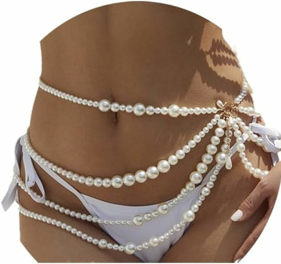 Body Chains | Florry Florry Pearl Waist Chain Layered Beads Belly Chains Gold Pearl Chain Belts Body Jewelry For Women Bikini