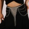 Body Chains | Rumtock Rumtock Sparkly Crystal Silver Dance Skirt Long Chain Tassel Waist Chain For Rave Party Nightclub Boho Body Chain For Women Girls