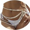 Body Chains | Cusmyre Summer Multi-Layered Long Big Pearl Waist Chain Belt Pearl Waistband Pearl Hip Belly Body Chain Dress Pearl Belt For Women