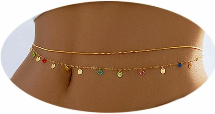 Body Chains | MODRSA Modrsa Belly Chain Waist Chain For Women Gold Waist Jewelry For Women Waist Jewelry Gold Belly Chain Stomach Jewelry Chain Colorful Rhinestone Body Chain