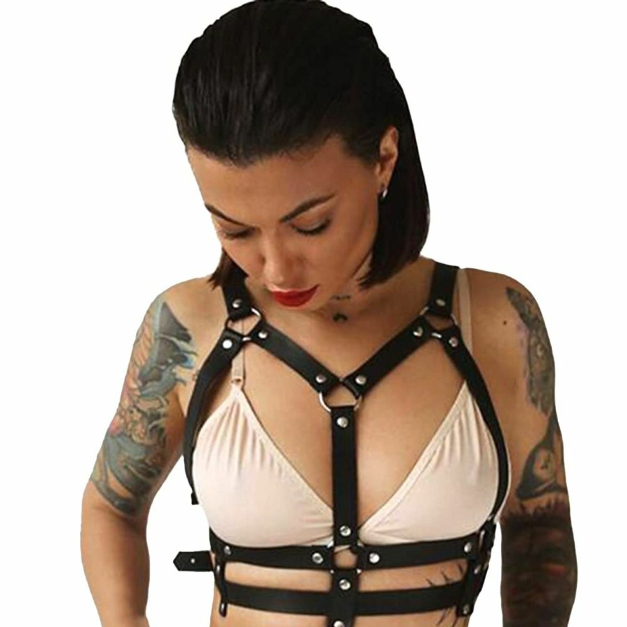 Body Chains | Wiwpar Wiwpar Punk Black Leather Chest Harness Body Waist Chain Belt Rave Nightclub Sexy Belly Bra Jewelry Accessory For Women Girls