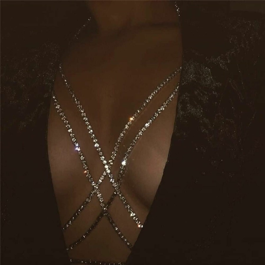 Body Chains | Xerling Xerling Sexy Body Chains Women Bra Chain Bling Rhinestones Body Jewelry Bikini Party Layered Crystal Bra Chain Statement Costume Body Chains