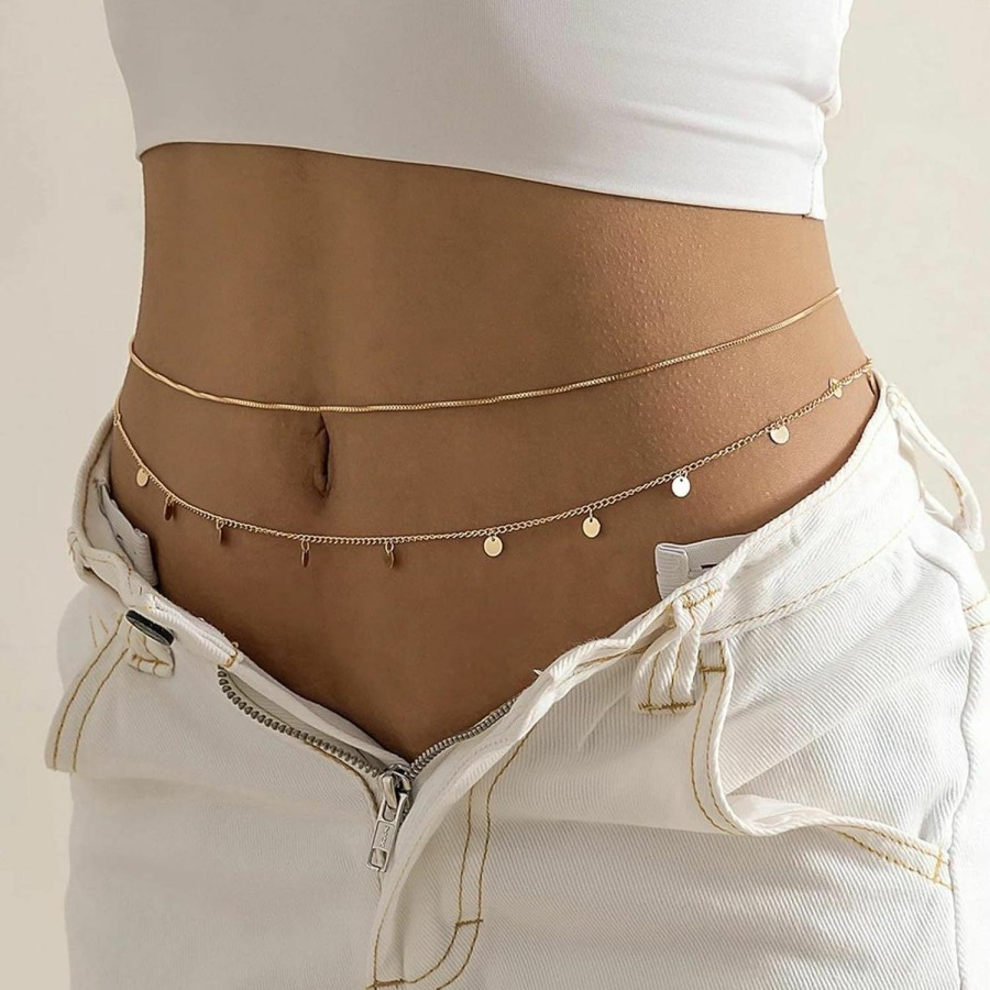 Body Chains | Zeshimb Zeshimb Layered Waist Chain For Women Gold Sequin Charms Belly Chain Sexy Snake Bikini Body Chain Boho Beach Round Snake Chain Waist Body Belt Party Prom Body Accessory Jewelry