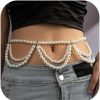 Body Chains | Denifery Denifery Multi Layered Long Big Pearl Waist Chain Belt Trendy Pearl Waistband Pearl Hip Belly Body Chain Dress Pearl Belt For Women And Girls