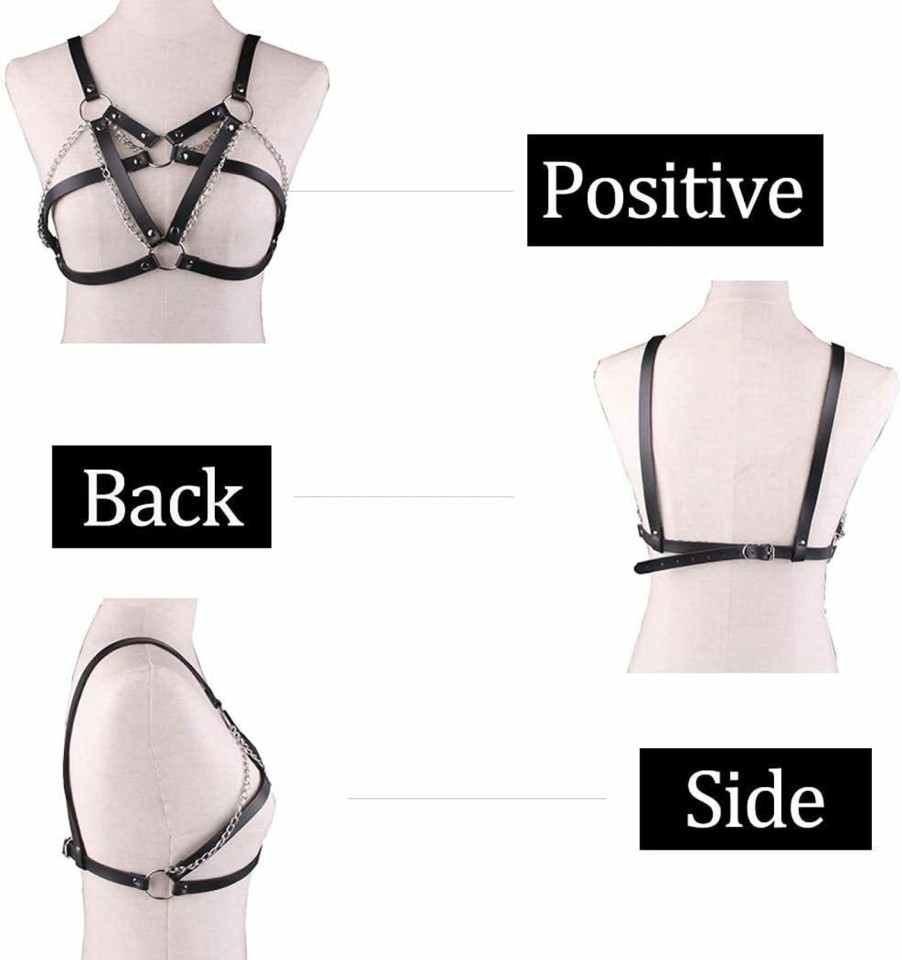 Body Chains | OW Ow Hermashy Punk Leather Chest Harness Black Bra Caged Body Chain Nightclub Jewelry For Women And Girls, 37.4 In