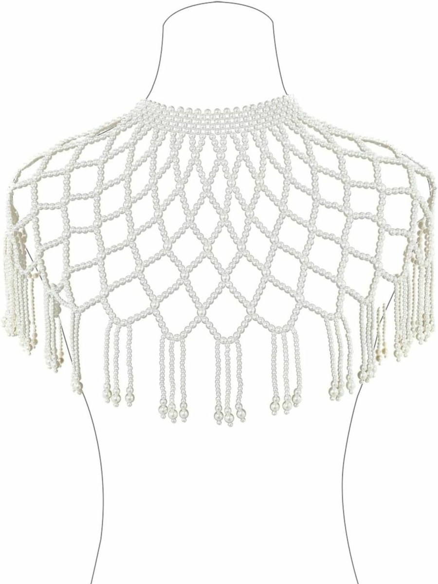 Body Chains | Aiosy Aiosy Pearls Body Chain Bra Shawl Necklace Pearl Sexy Shoulder Chain Top Beaded Backless Chest Chains Rave Outfit For Women Party Festival Birthday Beach