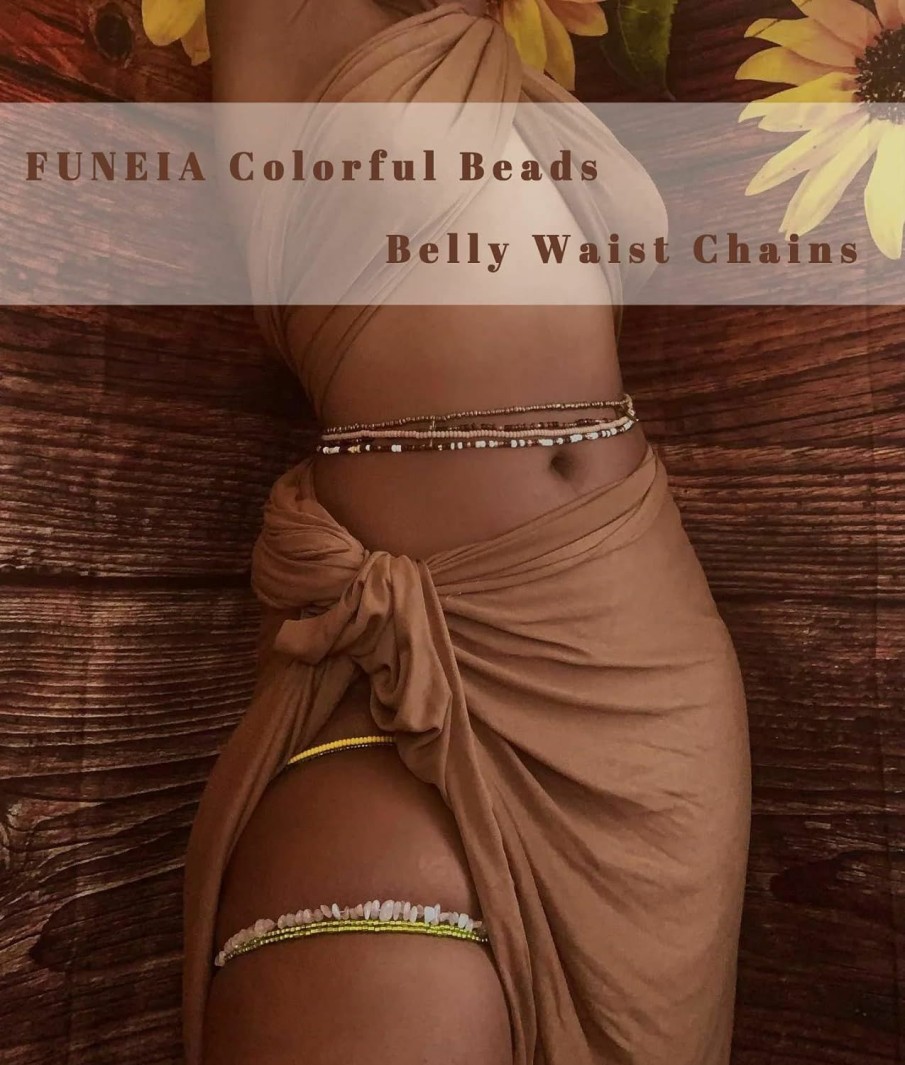 Body Chains | FUNEIA Funeia 32Pcs Waist Beads Chains For Women, Belly Beads For The Waist, Elastic African Waist Beads Adjustable Waist Chains Set(31.4-35.4Inch)