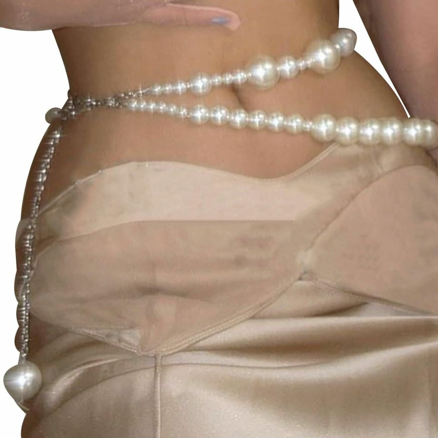 Body Chains | Cusmyre Summer Multi-Layered Long Big Pearl Waist Chain Belt Pearl Waistband Pearl Hip Belly Body Chain Dress Pearl Belt For Women