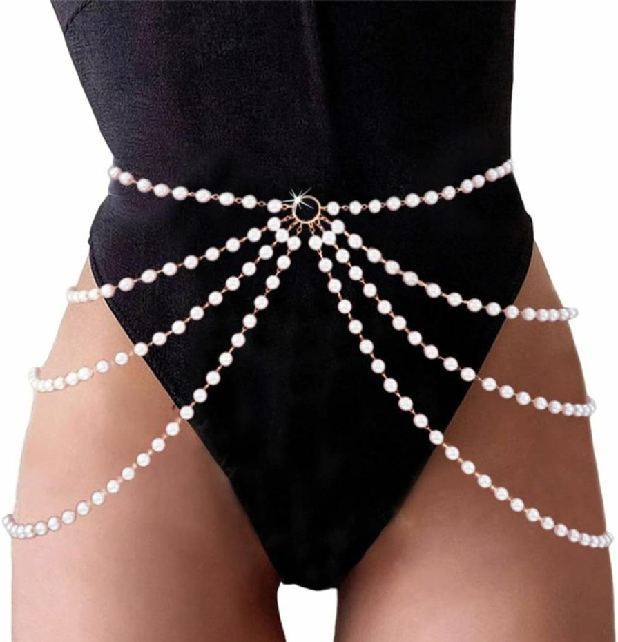 Body Chains | COSYDAYS Cosydays Pearl Waist Chain Belt Gold Layered Body Chains Pearl Belly Chain Beach Bikini Chain Party Sexy Body Jewelry Accessories For Women And Girls