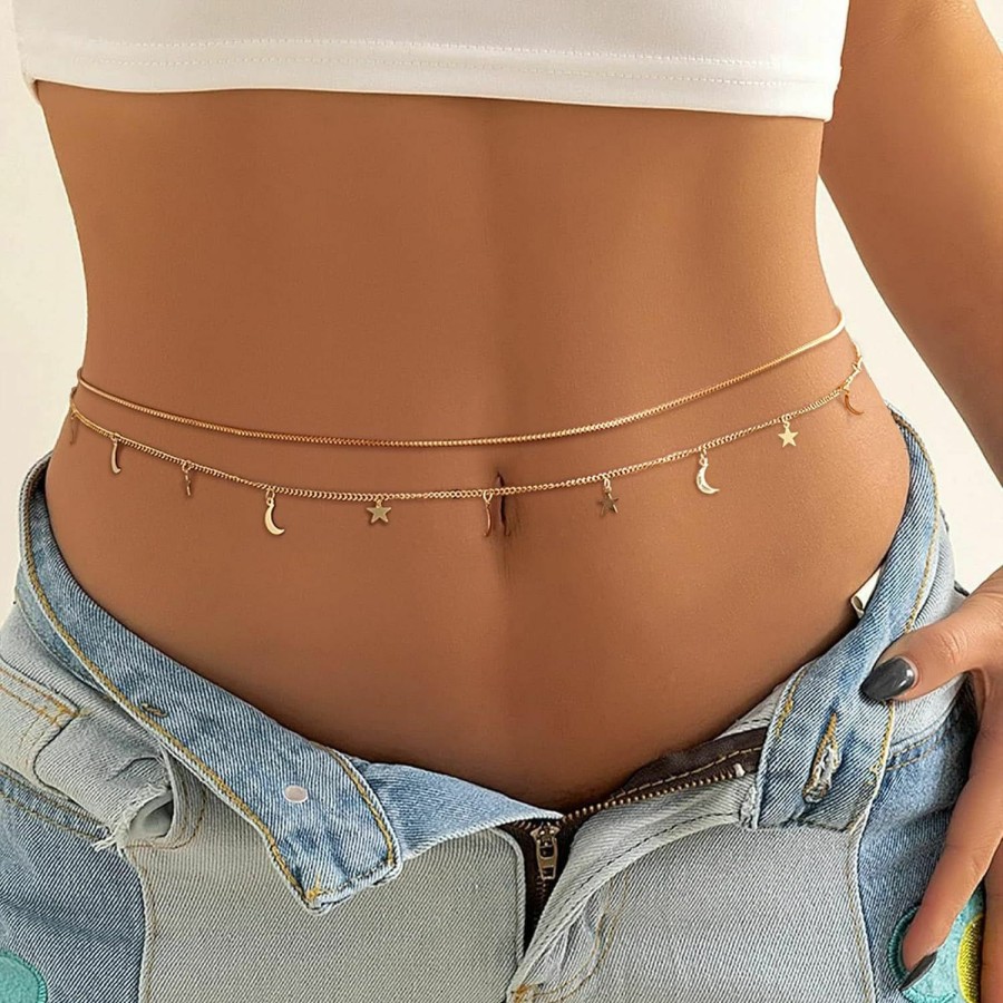 Body Chains | MJartoria Mjartoria Gold Body Chain Layered Belly Chain Moon Star Waist Chain Belly Chains For The Waist Simple Body Jewelry Summer Beach Bikini Accessories For Women Girls