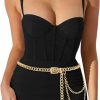 Body Chains | Linawe Linawe Silver Rose Gold Black Chain Belt For Women Dress, Plus Size Skinny Belts, Metal Buckle Belly Body Chain Waist Jewelry