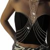 Body Chains | Bounzhi Bounzhi Harness Body Chain Rhinestone Bra Crossover Sexy Body Jewelry Beach Bikini Chain Necklace For Women And Girls