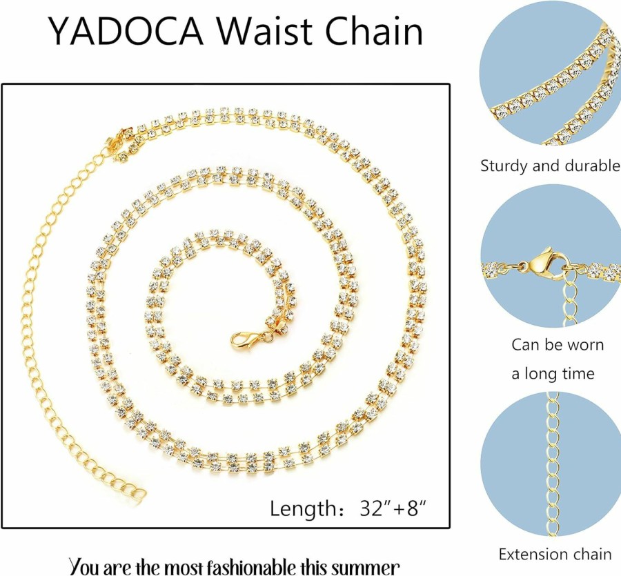 Body Chains | YADOCA Yadoca 5Pcs Belly Chain Jewelry For Women Layered Waist Chain Gold Boho Rhinestone Pearl Adjustable Body Chain Jewelry For Summer Beach Bikini Rave