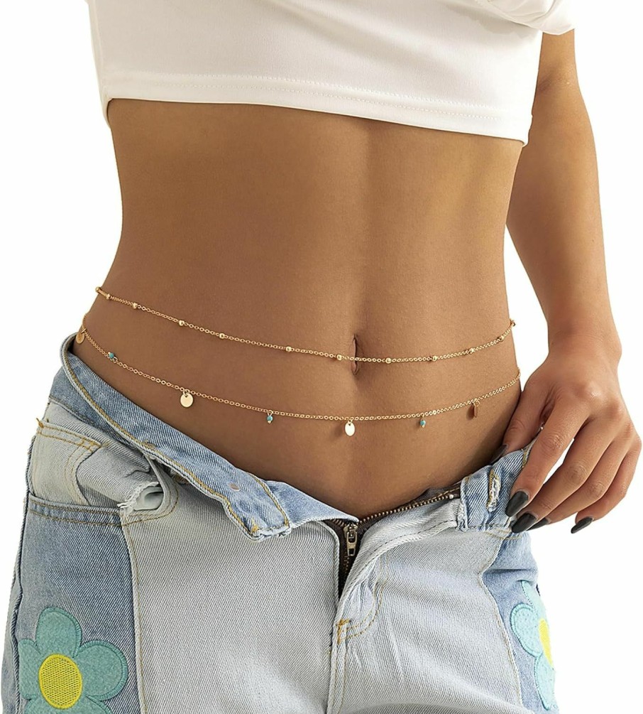 Body Chains | Cusmyre Summer Beaded Waist Chain Metal Bikini Mulit-Layere Waist Belly Chain Jewelry Sexy Beach Beads Body Chain Pearl Simple Waist Chain For Women Girls