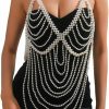 Body Chains | Aiosy Aiosy Pearl Body Chain Shoulder Shawl Necklaces Bra Chain Beaded Backless Body Jewelry Sexy Bikini Chest Chains Rave Outfit For Women And Girls