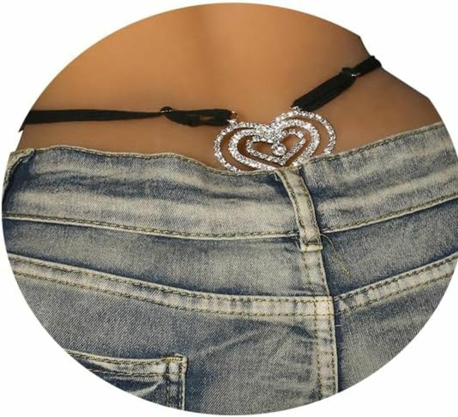 Body Chains | WFik Rhinestone Waist Chain Thong Jewelry Rhinestone Body Chain Underpants Festival Rave Elasticity T-Strings Simple Crystal Chain Thong For Women Club Party