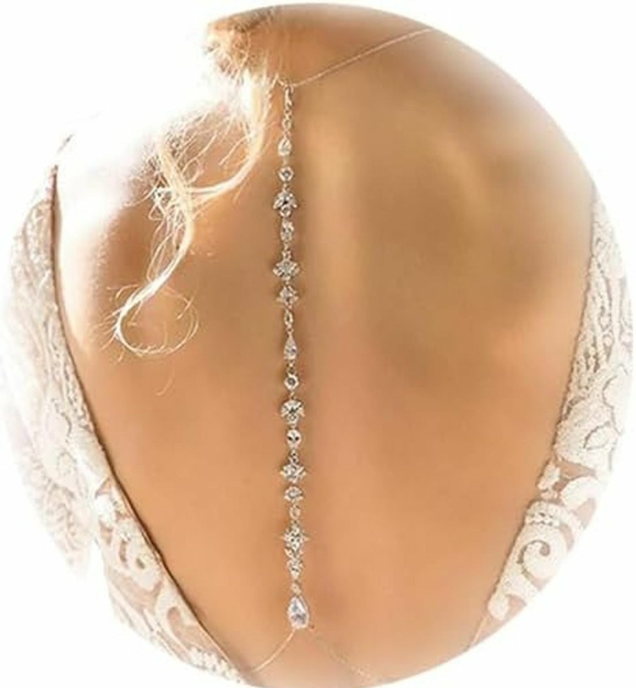 Body Chains | Cusmyre Luxury Rhinestone Back Chain Necklace Bridal Wedding Backdrop Chain Crystal Choker Long Body Chain Necklace Rhinestone Waist Belly Chain Jewelry For Women (Silver)