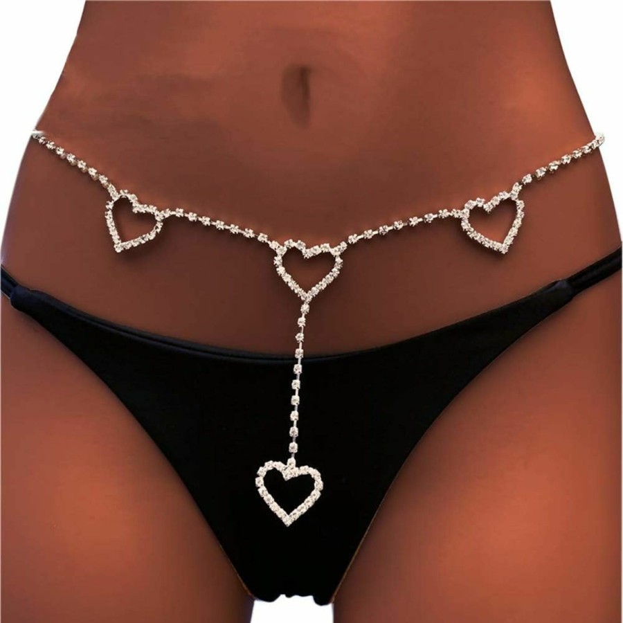 Body Chains | Cusmyre Rhinestone Body Chains Belt Crystal Waist Chains Heart Pendant Summer Beach Body Jewelry Festival Belt Belly Jewelry For Women And Girls