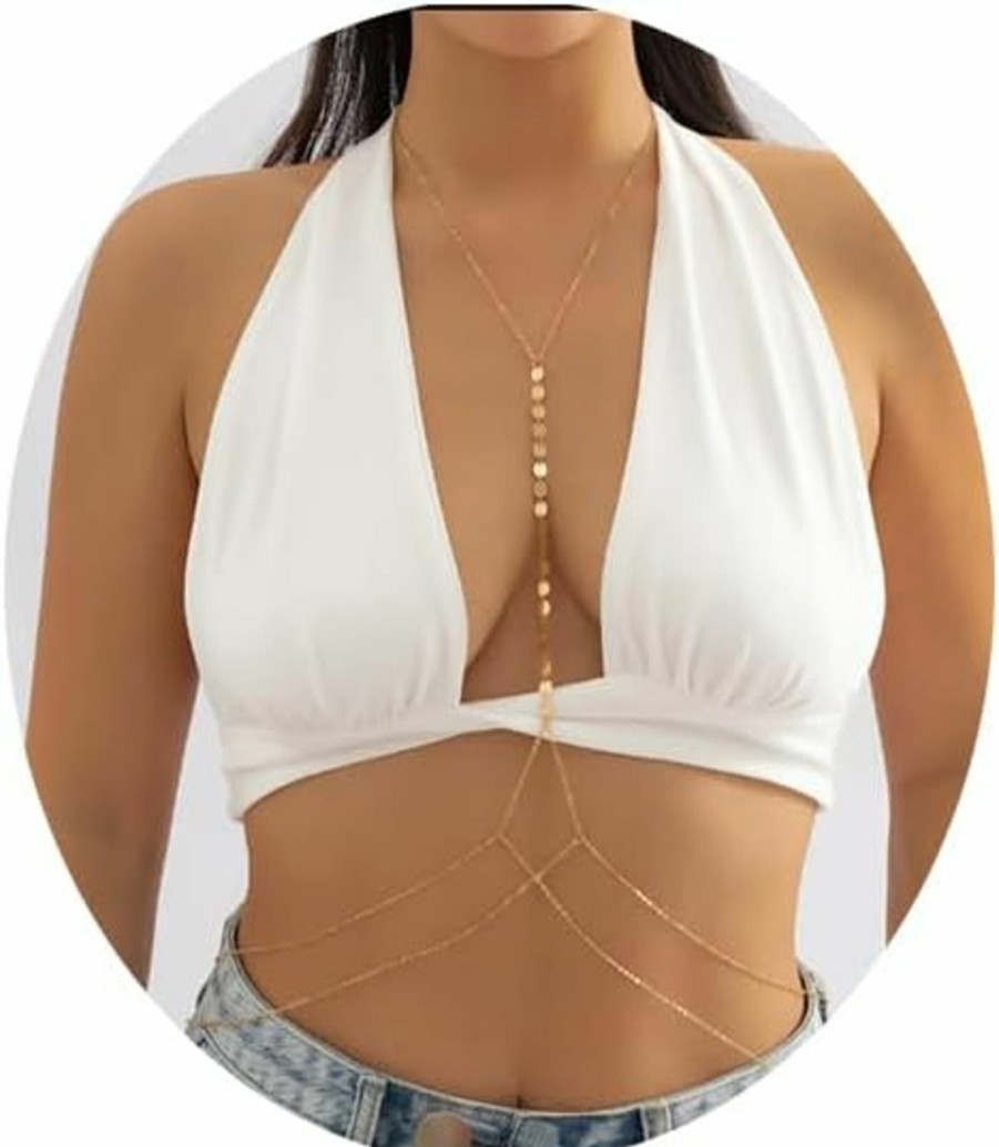 Body Chains | Aezlhjya Gold Sexy Sequin Bra Body Chains Sexy Bikini Cross Waist Belly Chest Body Chains For Women