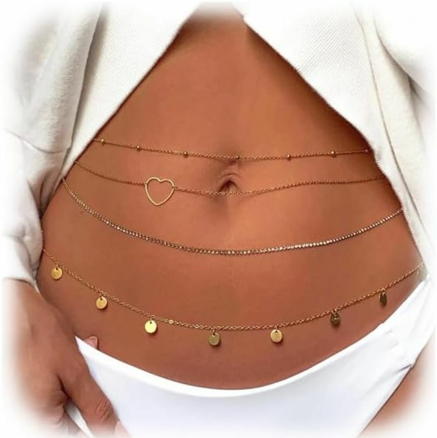 Body Chains | Cusmyre 4Pcs Summer Sequins Multi-Layered Waist Chain Rhinestones Waist Chain Bikini Beaded Waist Belly Chain Beach Simple Waist Chain For Women And Girls