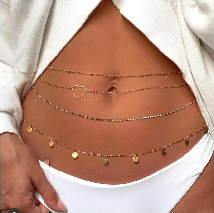 Body Chains | Cusmyre 4Pcs Summer Sequins Multi-Layered Waist Chain Rhinestones Waist Chain Bikini Beaded Waist Belly Chain Beach Simple Waist Chain For Women And Girls