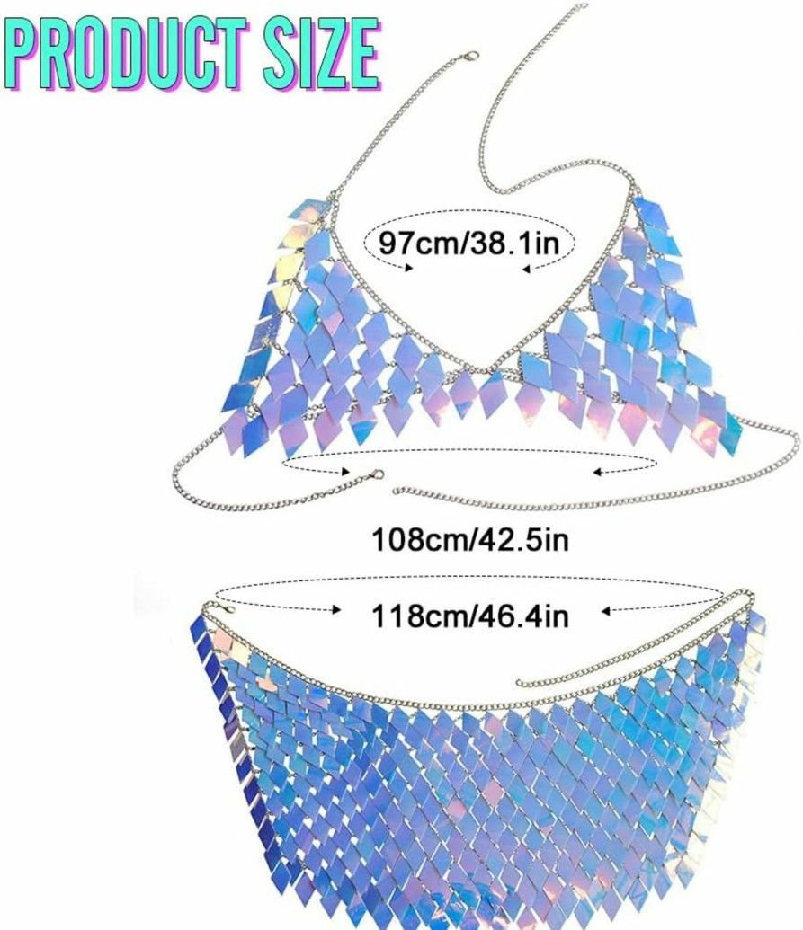 Body Chains | Nicute Nicute Sequins Body Chain Set Sparkly Tassel Skirt With Crop Top Sexy Bikini Body Jewelry Festival Party For Women And Girls