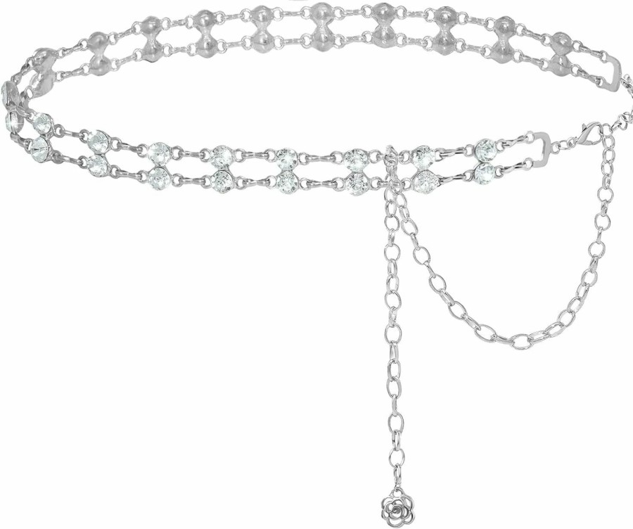 Body Chains | Liutufy Liutufy Women'S Double Row Crystal Belt Chain - Adjustable Metal Rhinestone Waist Chain With Loose Dresses