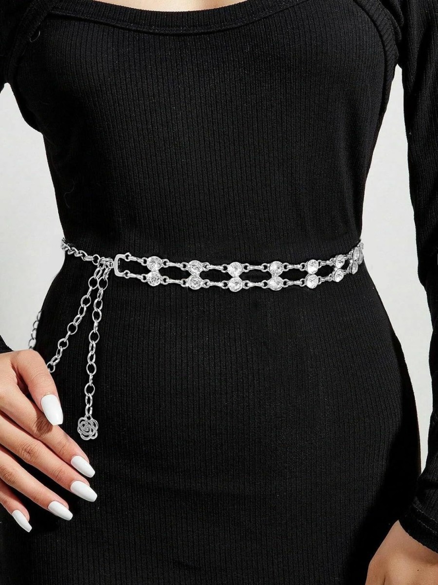 Body Chains | Liutufy Liutufy Women'S Double Row Crystal Belt Chain - Adjustable Metal Rhinestone Waist Chain With Loose Dresses