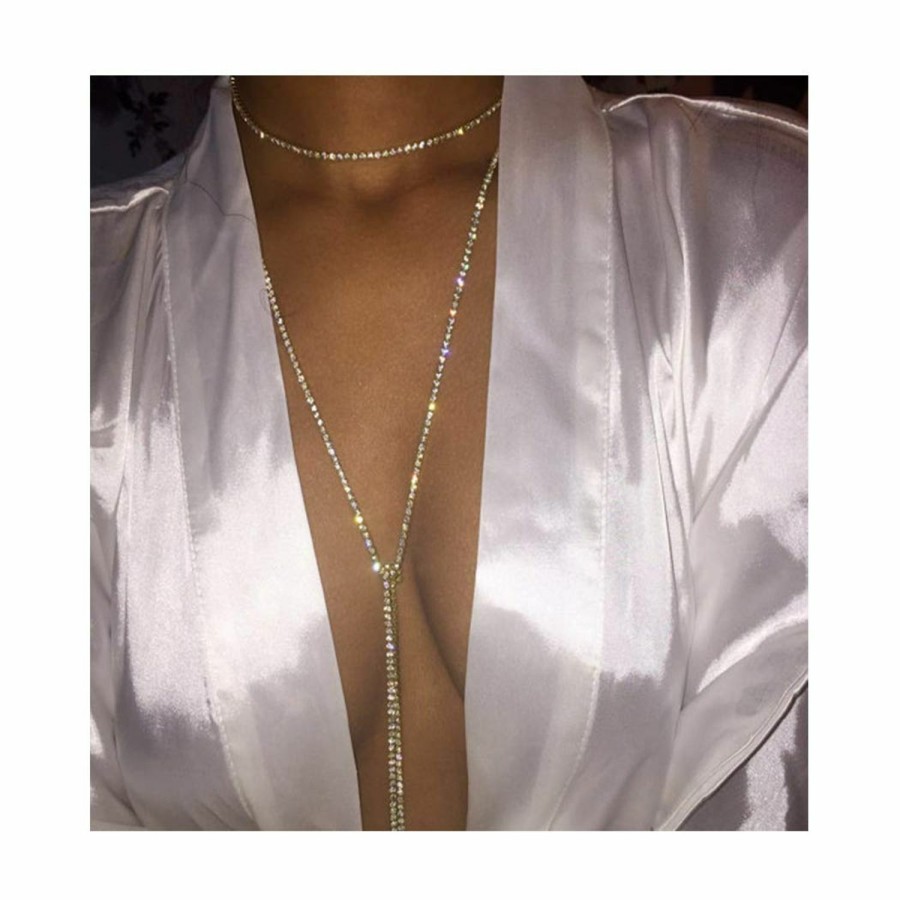 Body Chains | Campsis Fashion Crystal Body Chain Gold Choker Necklace Layered Chest Chains Bra Summer Beach Party Jewelry For Women And Girls