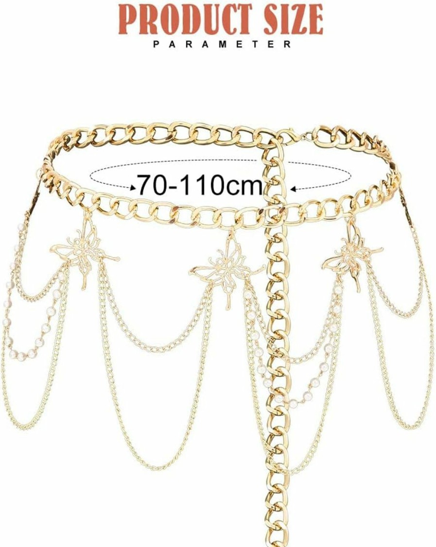 Body Chains | Asooll Asooll Gold Waist Chain Belt Pearl Butterfly Layered Belly Body Chains Bikini Belly Jewelry Fashion Beach Rave Party Club Waist Accessories Jewelry For Women And Girls