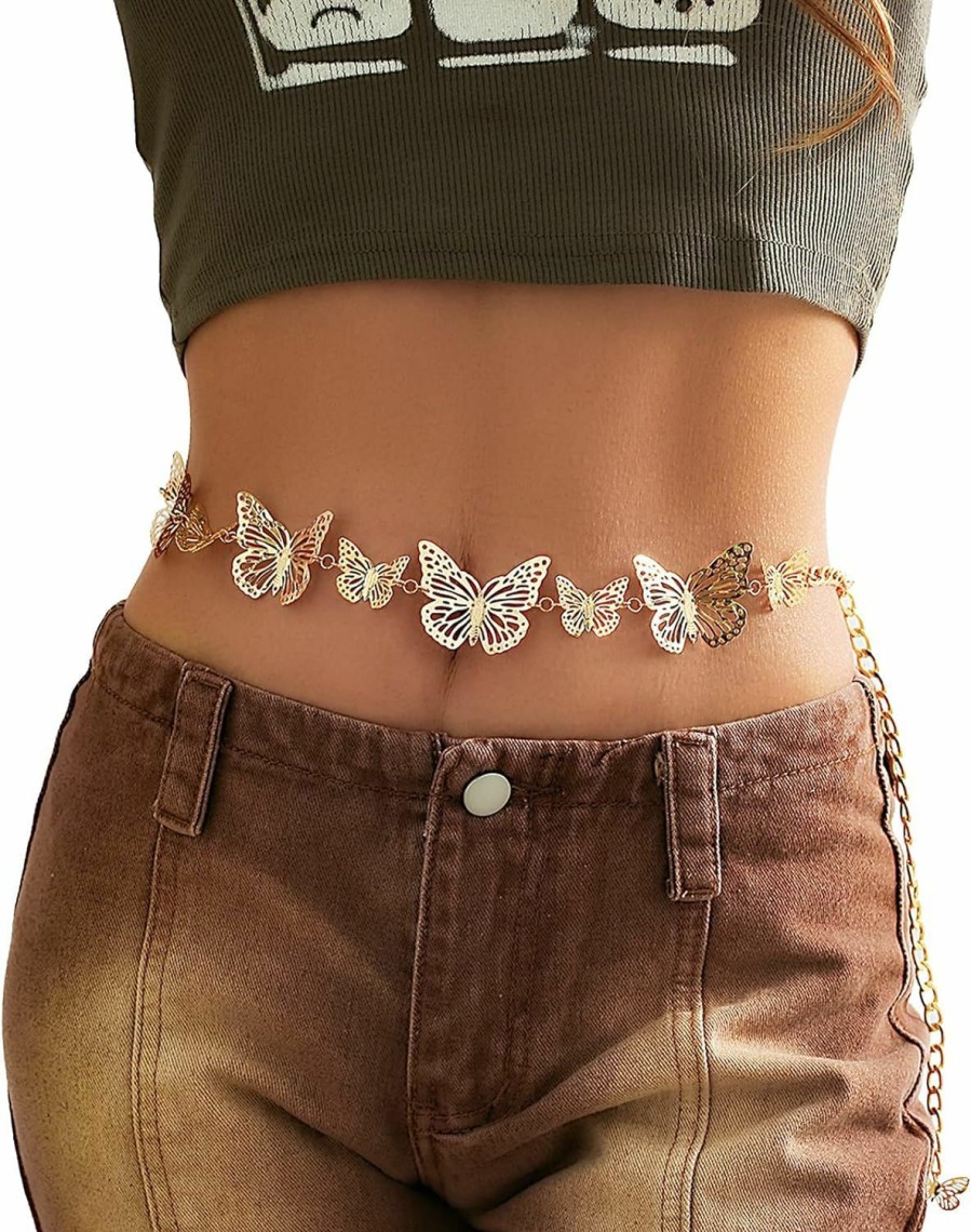 Body Chains | Cusmyre Simple Metal Butterfly Pendant Waist Chain Belt Summer Sexy Butterfly Body Chain Trendy Link Belly Chain Belt Bikini Waist Body Jewelry For Women