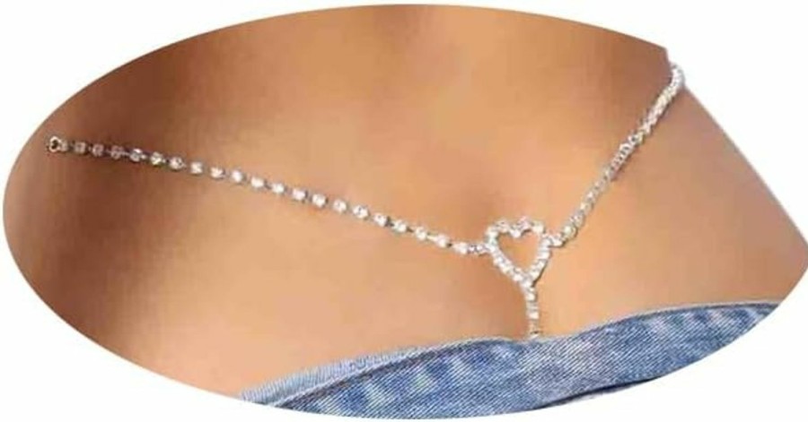 Body Chains | Rotaiboes Sexy Simple Rhinestone Body Chain Thong Panties Jewelry Summer Beach Crystal Belly Chain Thong Festival Rave Bikini Rhinestone G String Waist Chain Belt For Women