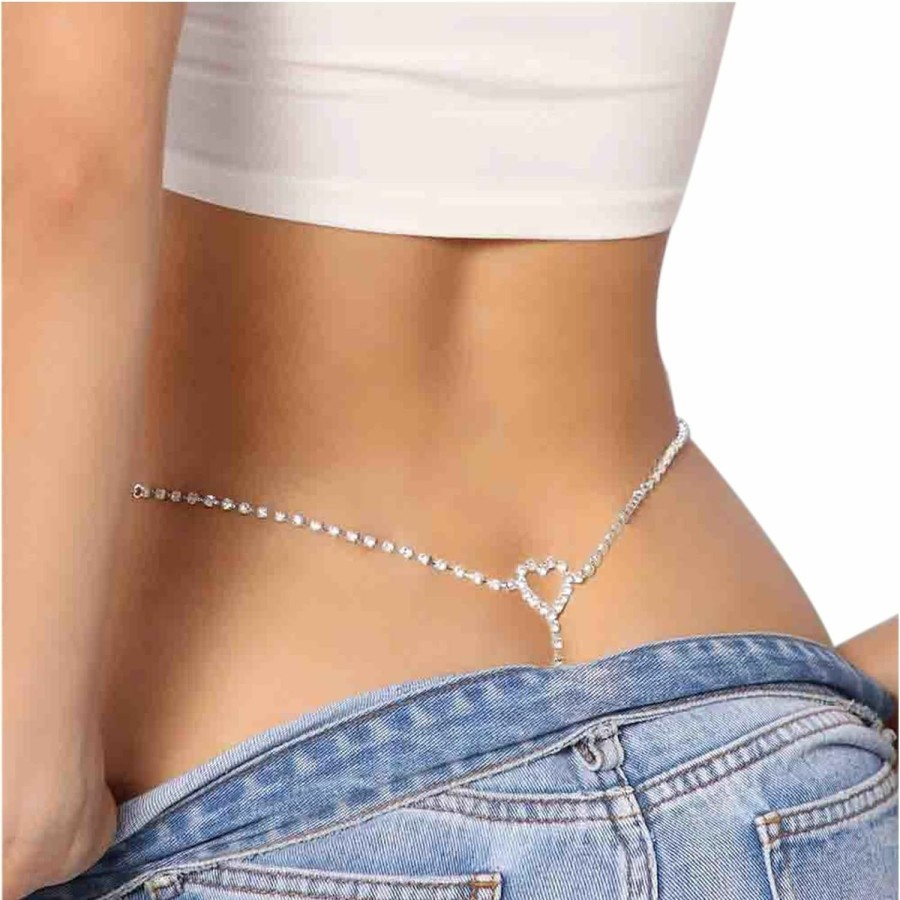 Body Chains | Rotaiboes Sexy Simple Rhinestone Body Chain Thong Panties Jewelry Summer Beach Crystal Belly Chain Thong Festival Rave Bikini Rhinestone G String Waist Chain Belt For Women