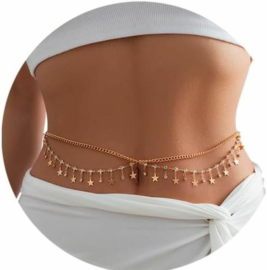 Body Chains | Cusmyre 4Pcs Summer Sequins Layered Waist Chain Rhinestones Waist Chain Bikini Beaded Waist Belly Chain Beach Simple Waist Chain For Women And Girls