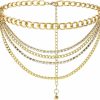 Body Chains | Suyi Suyi Multilayer Chain Belt Rhinestone Metal Chain Belts For Women Punk Gold Waist Chain