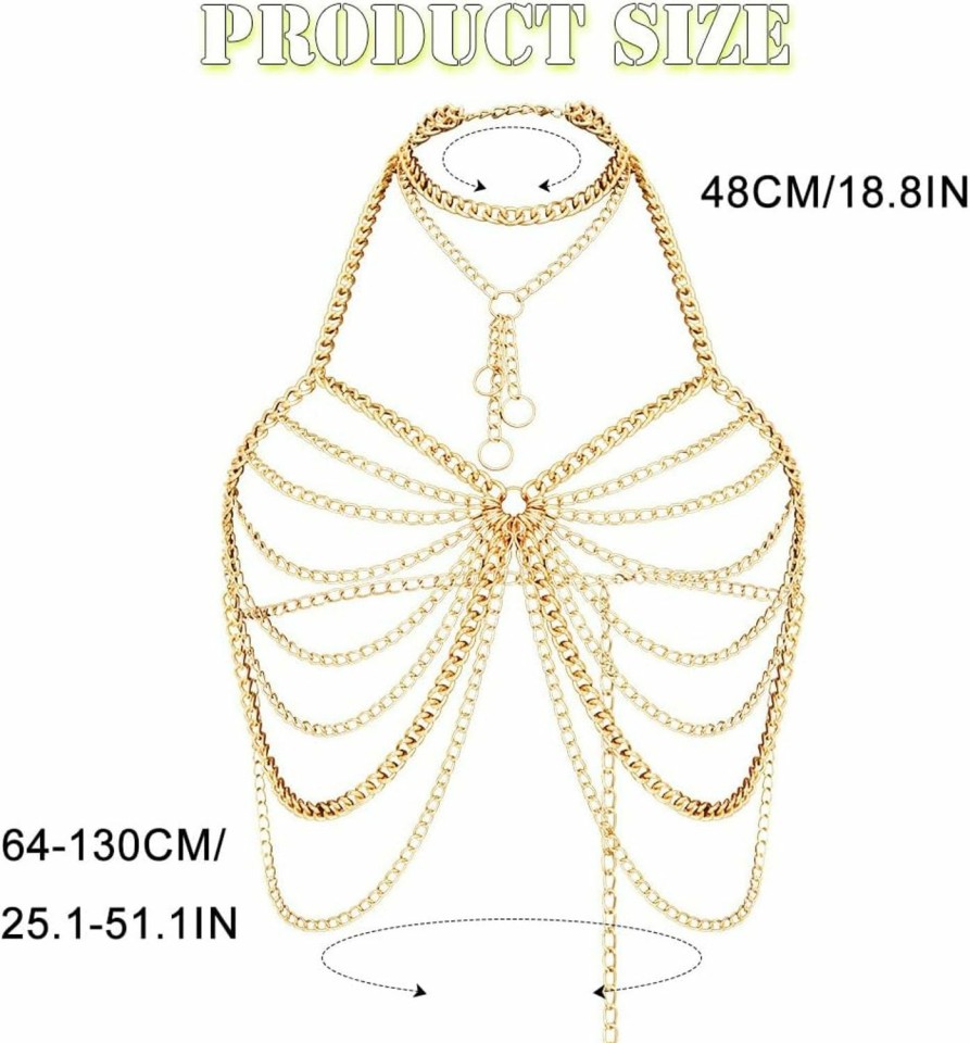 Body Chains | BODIY Bodiy Boho Body Chain Bra With Choker Gold Layered Chest Body Chain Bikini Circle Sexy Body Accessory For Women And Girls