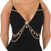 Body Chains | Navoky Navoky Gold Layered Metal Bra Chain Multilayer Chest Chain Body Chains Acrylic Crystal Pendant Adjustable Daily Party For Women And Girls